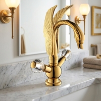 Robinet de salle de bain moderne et élégant, type col de cygne, en laiton massif plaqué or, à montage sur plancher, monotrou, thermostatique
