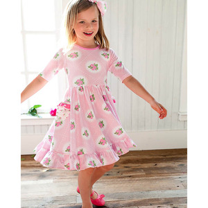 Robe florale rose à motifs pour enfants, nouvelle collection, robe décontractée à volants en dentelle pour bébé fille - Product Image 2