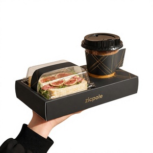 Boîte Combo Personnalisée Café et Biscuits avec Couvercle, Plateau Jetable pour Café à Emporter, Plateau Repas Prêt-à-Emporter, Ensemble Petit-Déjeuner avec Porte-Gobelet - Product Image 2