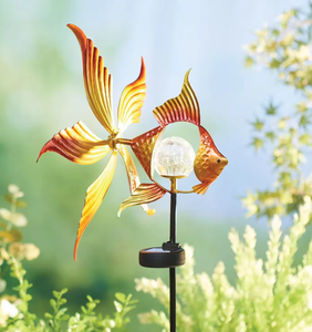 Bahçe Dekoratif Rüzgar Çarkı Döndürücü Güneş Enerjili Işıklı Metal Yel Değirmeni Japon Balığı Figürlü Reçine El Sanatları Güneş Enerjili Rüzgar Döndürücü - Product Image 2