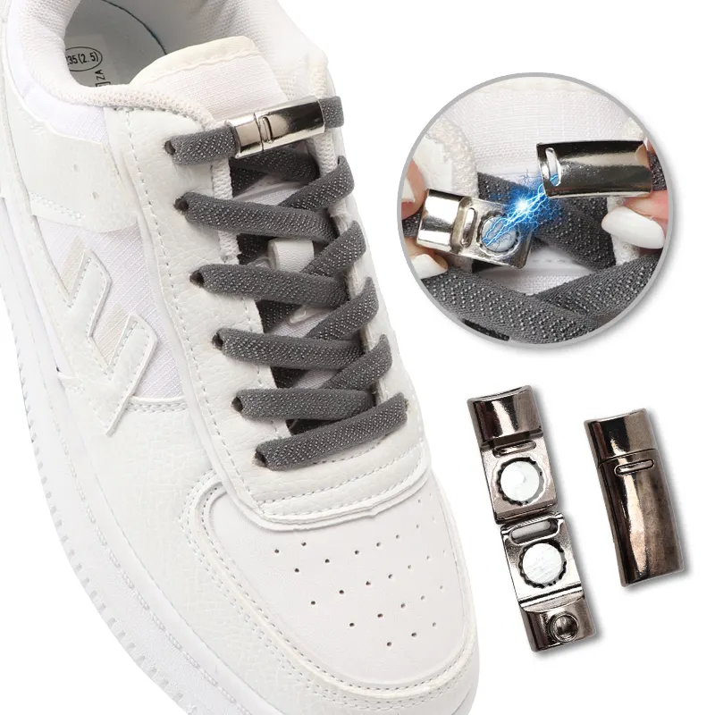 Creatieve Platte Elastische Schoenveters Metalen Quick Magnetische Schoen Sluitingen Lock Gemakkelijk Lui Schoenveters Geen Stropdas Magnetische Gesp Schoenveters