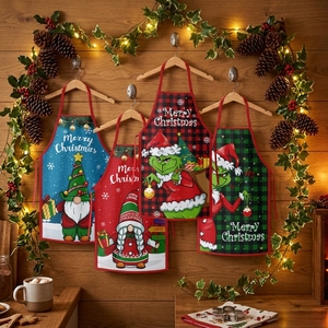 Tablier de cuisine créatif et durable, motif Grinch et Élan, style Noël, cadeau idéal pour les chefs amateurs de cuisine à la maison - Product Image 1