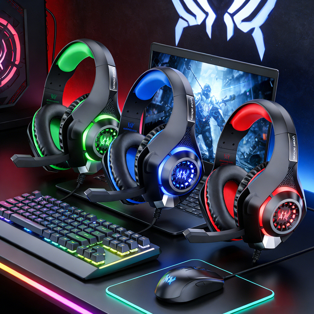 Professional DJ Over-Ear Foldable Gaming Headset Active Noise Cancellation IPX5 Waterproof RGB Lighting Deep Bass Stereo 5.3