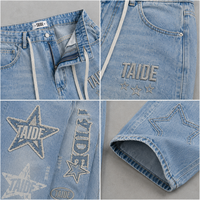 TaiDe Custom Label 14OZ Raw Denim Baggy Wide Leg Jeans Selvedge Cuff Contrast Stitch OEM ODM Bulk Supplier Clothing Manufacturer