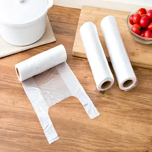 Custom clear plastic pe thank you t-shirt supermarket shopping grocery store plastic vest handle bag on roll for supermarket