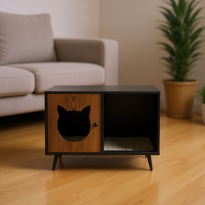 Enclos pour bac à litière pour chat industriel en bois, rectangulaire, avec séparateur, pour animaux de compagnie d'intérieur, taille moyenne, fermeture à poussoir - Product Image 2