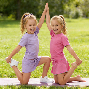 Robe de tennis personnalisée pour filles, tissu de yoga à séchage rapide, short intégré, sans manches, tenue d'été pour enfants, danse et sport, OEM ODM - Product Image 1