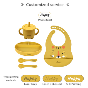 Platos RTS Platos divididos de silicona para bebés Sin BPA Microondas Apto para lavavajillas Juego de alimentación de forma redonda con babero Juego de cuchara - Product Image 4