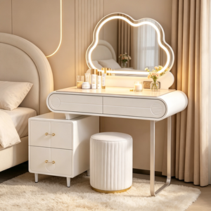 Modern Makeup <b>Vanity</b> With Lighted Cloud <b>Mirror</b> Storage Drawers Bedroom <b>Dressing</b> <b>Table</b> With Stool - Product Image 4