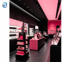 Vitrines et comptoirs d'exposition en bois avec éclairage LED, équipements personnalisés pour les boutiques de cosmétiques, les kiosques de centres commerciaux