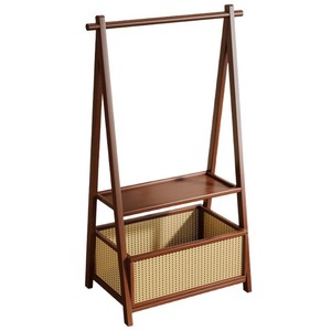 Clothing Organizer Solid Wood Rattan <b>Storage</b> Shelf Portable Standing Type Minimalist Bedroom Clothes <b>Rack</b> Rectangle Shape - Product Image 5