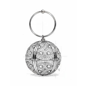 <span class=keywords><strong>Bolso</strong></span> de mano de lujo Xinzirain con asa de metal plateado y diamantes pavé completos, <span class=keywords><strong>bolso</strong></span> esférico para mujer - Product Image 1