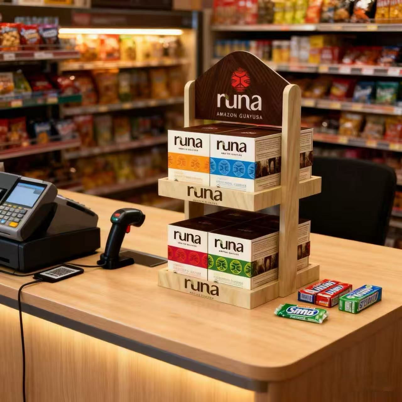 Custom Double – Tier Pine Wood Desktop Snack & Small Goods Display Stand for Retail Stores — view 4
