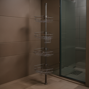 Estante Esquinero para Ducha de 4 Niveles, Metálico Cromado, Montaje en Esquina, Resistente a la Oxidación, con Barra de Tensión - Product Image 2