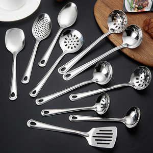 Ensemble d'ustensiles de cuisine en acier inoxydable le plus vendu, finition poli miroir, comprenant louche à soupe, louche ajourée et spatule - Product Image 2
