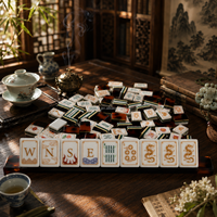 Ensemble de Mahjong américain de luxe en écaille de tortue avec 160 tuiles en acrylique imitation jade, motifs Grue, Dragon, Bambou, pour cadeau oriental, OEM ODM