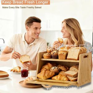 Boîte de rangement pour pain en bambou avec porte en verre, étagère de cuisine pour baguettes et pâtisseries - Product Image 4
