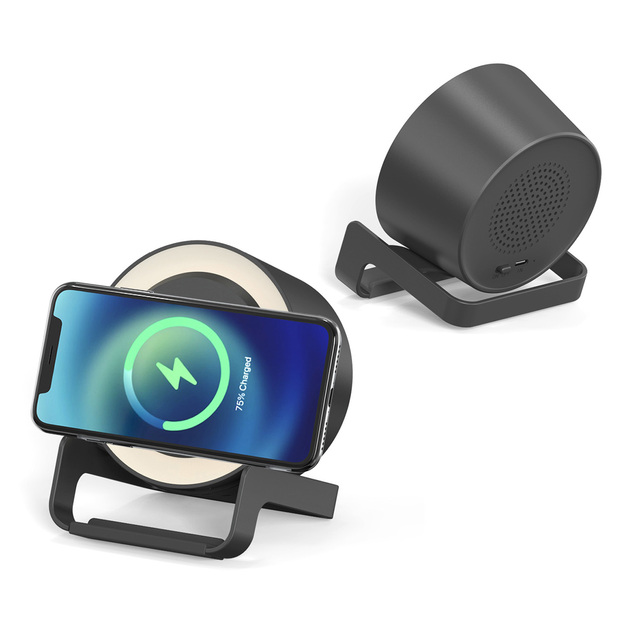 OEM Logo 3 in 1 Phone Stand Wireless Charging Speakers With Lamp 10W Wireless Charger Speaker Blue Tooth