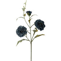 Fleur artificielle réaliste en soie, type Ranunculus Western Cabbage Rose Blue, avec bords brûlés, 86 cm, pour mariage, Noël, Pâques, Saint-Valentin, décoration intérieure
