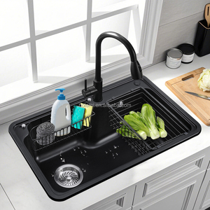 Évier de cuisine en granit composite à un trou, à poser sous plan, 31*19*9'', noir quartz, évier moderne pour cuisine et bar à domicile - Product Image 1