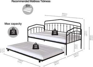 Kim loại đôi đi văng với trundle giường đôi Heavy Duty thép thanh hỗ trợ giường đôi với kéo ra trundle giường 4 bánh - Product Image 5