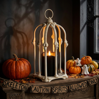 Linterna con forma de jaula de pájaros con vela electrónica LED, adorno de plástico para Halloween, para habitación de escape, casa embrujada, mesa espeluznante