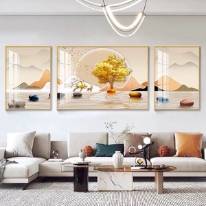 لوحة جدارية فنية فاخرة وعصرية لغرفة المعيشة، لوحة ديكور عالية الجودة بإطار بسيط من سبائك الألومنيوم باللون الذهبي، مناسبة للتعليق فوق الأريكة - Product Image 4