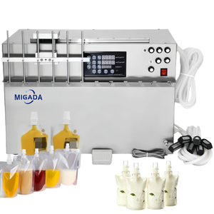 Machine de remplissage semi-automatique de bureau à 6 têtes pour liquides, pour sachets souples à bec verseur, eau, lait, soupe, bouillon - Product Image 3