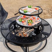 Brasero à bois avec 2 grilles pour l'extérieur, avec couvercle et pioche, table ronde en métal pour barbecue, idéal pour les fêtes sur la terrasse, emballage pour vente par correspondance