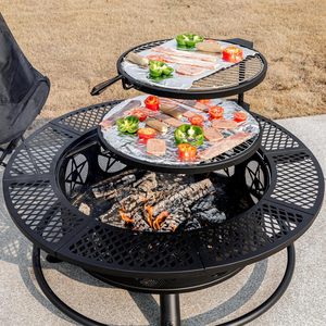 Brasero à bois avec 2 grilles pour l'extérieur, avec couvercle et pioche, table ronde en métal pour barbecue, idéal pour les fêtes sur la terrasse, emballage pour vente par correspondance - Product Image 2