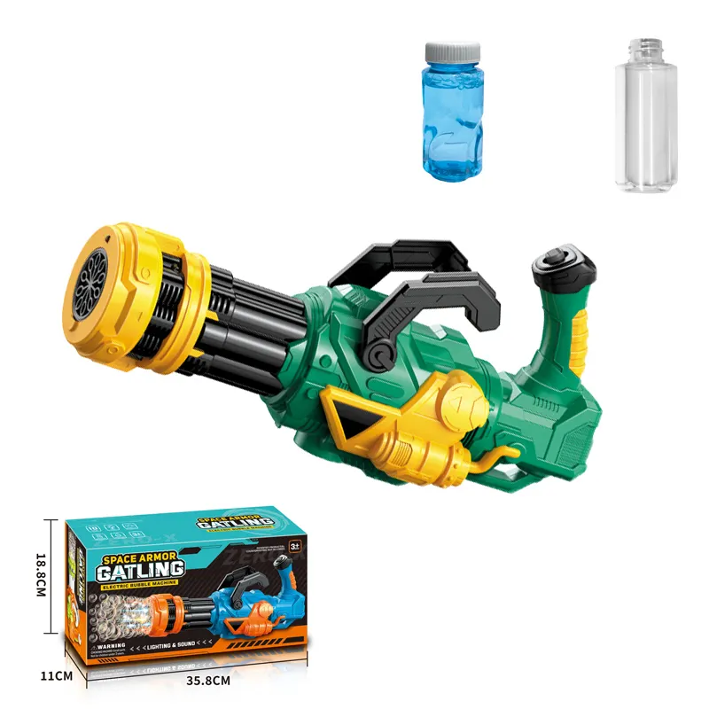 Vente en gros savon eau 10 trous Gatling Space Armor Machine à bulles électrique pistolet jouets cadeau d'été enfants bulle extérieure bulle