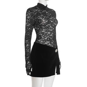 Viviblook Y25ST541 Women's Casual <b>Skirt</b> Set New Solid Color High Neck Slim Lace <b>Skirt</b> 2-Piece Set - Product Image 4