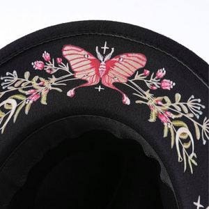 Nuevo Sombrero Fedora de Fieltro Estilo Étnico con Lazo, Sombrero de Copa Colorido con Estampado de Mariposas, Flores y Luna, Sombreros de Fieltro para Fiestas de Invierno - Product Image 4