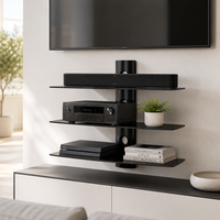 Étagère murale réglable en hauteur pour lecteur DVD DMP DRS503, avec trois étagères en verre et gestion des câbles, pour équipement audiovisuel