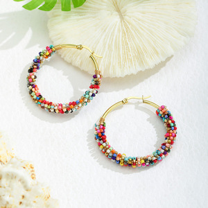 Pendientes de Aro para Mujer, Coloridos, con Cuentas, de Acero Inoxidable, Joyería para Fiestas, Accesorio de Moda - Product Image 4