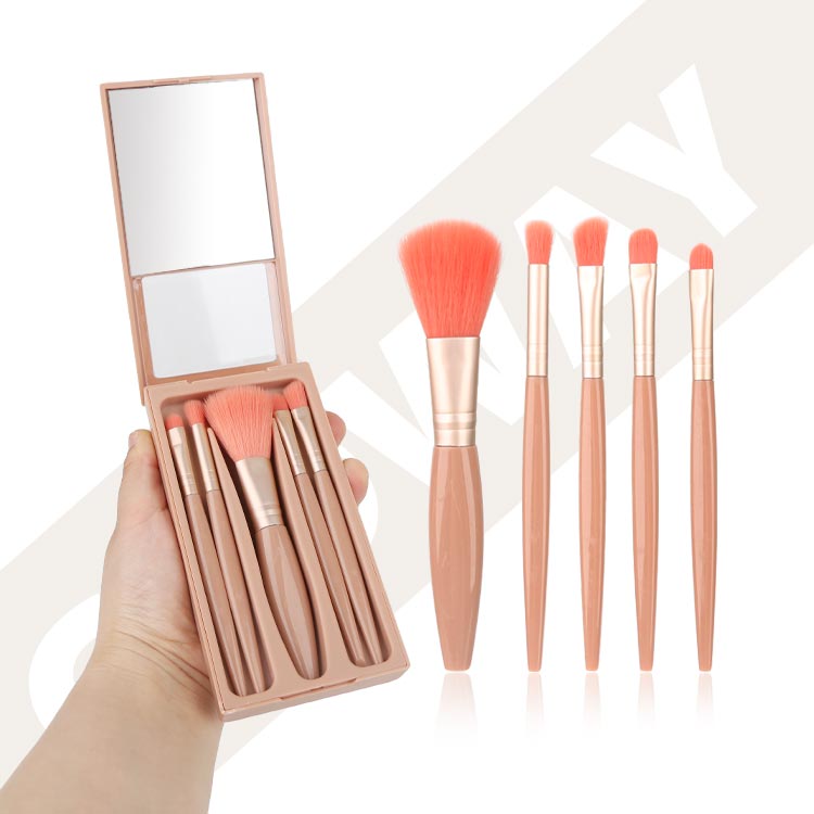 5 Stuks Kleine Complete Functie Cosmetische Borstels Draagbare Make-Up Borstel Kit Reisformaat Make-Up Borstels Set Met Spiegel Plastic Geval