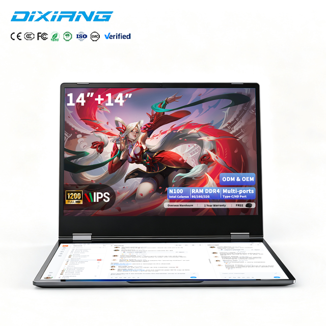 Hot Sale Dual Touch Screen Intel N100 Processor 14 Inch RAM 16GB 512GB SSD NVME 1920*1200 2 in 1 Laptop With 360° YOGA Degree