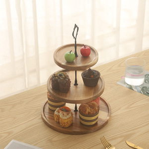 Wooden Three Tier Dessert Stand Square Shape For Home Party Display <b>Rack</b> With Fruit <b>Plate</b> And Cake Tray - Product Image 3