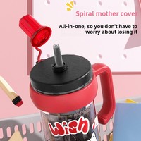 Nouvelle tasse à café glacé géante inspirée des dessins animés, motif fleur de cerisier, grande capacité, résistante à la chaleur, avec poignée et paille, emballage en boîte colorée