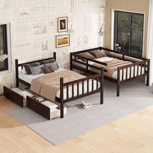 Childrens Bunk Bed Dark Solid Wood With <b>Drawers</b> <b>Storage</b> Bedroom Furniture For Kids And Adults - Product Image 3