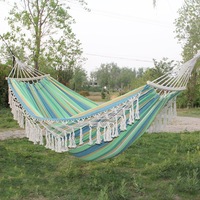 Nouvelle hamac en toile extra-large et extra-épaisse avec barres de sécurité latérales, barres transversales en bois, garniture à franges - Capacité de charge de 300 kg pour l'extérieur