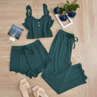 Ensembles de lingerie sexy et de pyjamas 3 pièces : hauts en dentelle sans col au-dessus du genou + shorts moulants à taille haute élastique