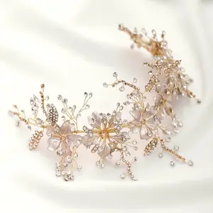 RE3814 Handmade flor nupcial do casamento de cristal tiara de strass headpiece cabelo das mulheres decoração