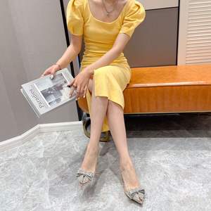 Sandales à bout pointu en forme <span class=keywords><strong>de</strong></span> verre à vin, chaussures pour femmes <span class=keywords><strong>de</strong></span> luxe respirantes avec talon papillon en diamant, style champagne - Product Image 5