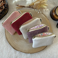 Dompet Koin Resleting Korduroi Vertikal Tas Kosmetik Mini Portabel Kantong Kecil Tempat Penyimpanan Perjalanan