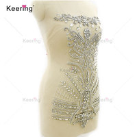 Neues Produkt Brust Pailletten Big Crystal Flower Stripe Kristall Strass Applique WDP-370
