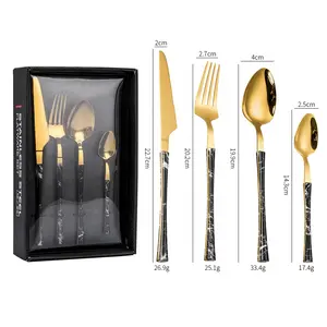 Thời Trang Thép Không Gỉ Vàng Dao Kéo Set Steak Knife Fork Spoon Set Với Hộp Quà Tặng