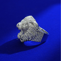 Grande bague en moissanite, tête de lion, bijoux hip-hop, sertie de diamants, argent 925 plaqué or blanc, bague pour homme, moissanite avec certificat