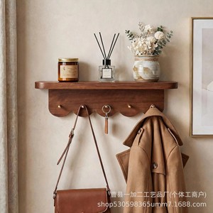 Wooden Entryway <b>Coat</b> Rack <b>With</b> <b>Hooks</b> Solid Wood Wall Mounted Storage <b>Shelf</b> For Bedroom Living Room Decorative Flower Stand - Product Image 3