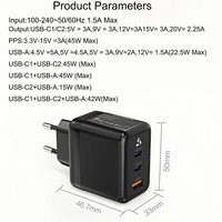 Pengisi Daya Ponsel Anti Api Khusus 45W GaN III USB-C/USB-A Pengisi Daya Cepat 3-Port PPS PD Ringkas untuk Laptop & Perangkat